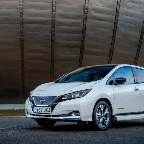 White Nissan Leaf parked